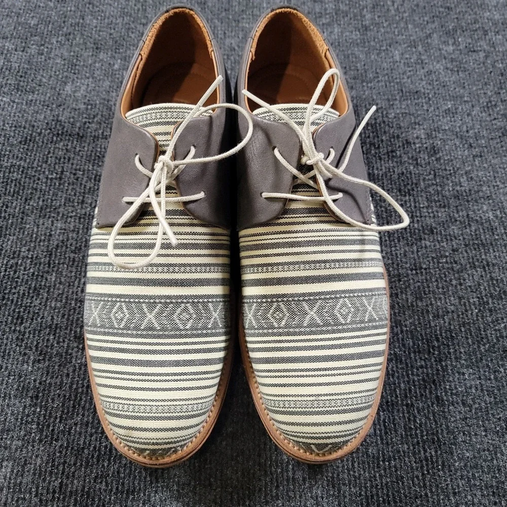 J Shoes Grail Fab Leather Textile Oxford Men Size 11‎ Gray Stripe Lace Up